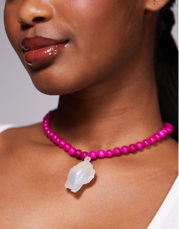 2 In A Group statement shell and bead necklace in pink