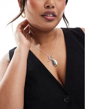 Curve silver plated necklace with T-bar and molten pendant