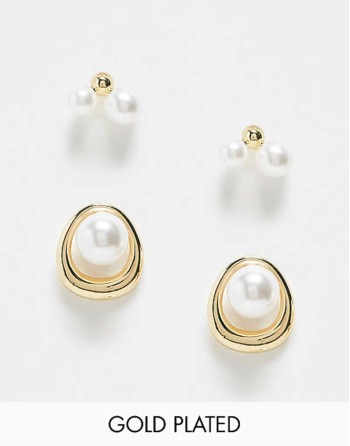 drop pearl and stud 2-pack earrings in gold