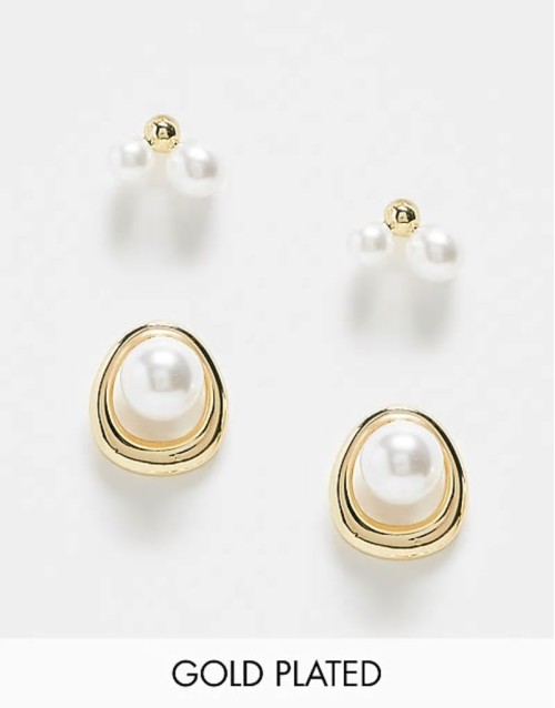 drop pearl and stud 2-pack earrings in gold