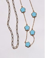 feelin blue multirow choker necklace with clover charms in turquoise and gold