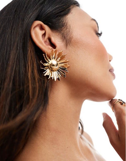 statement sunflower earrings in gold