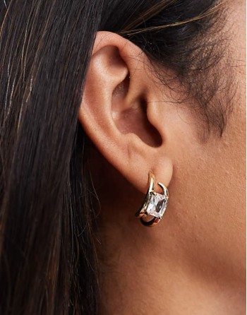 14k gold plated hoop earrings with cubic zirconia detail