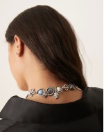 Limited Edition T-bar necklace with semi precious and charm detail in silver tone