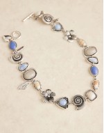 Limited Edition T-bar necklace with semi precious and charm detail in silver tone