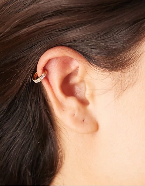 double pave clicker hoop earrings in 18k gold plated