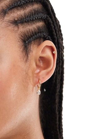 hoop earrings with crystal charm in gold plated