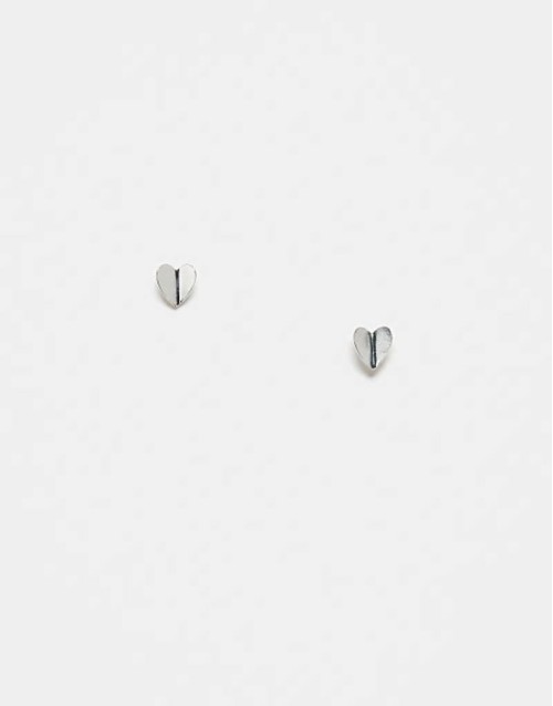 flat heart stud earrings in sterling silver