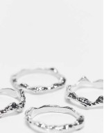 Curve pack of 4 stacking rings in hammered design in silver tone