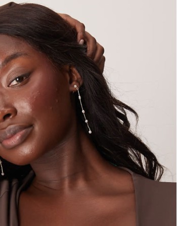 drop earrings with mini faux pearl detail in gold tone