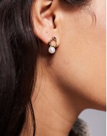14k gold plated stud earrings with faux pearl drop detail in gold tone