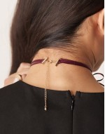 choker necklace with ribbon and puff heart pendant in burgundy tone