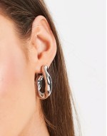 hoop earring with twist link design in silver tone