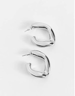 hoop earring with twist link design in silver tone