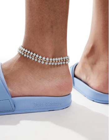 anklet with faux pearl and crystal cupchain in gold tone