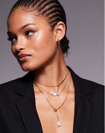 18ct gold plated multirow circle drop and pearl pendant necklace