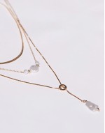 18ct gold plated multirow circle drop and pearl pendant necklace