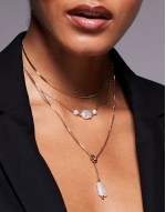 18ct gold plated multirow circle drop and pearl pendant necklace