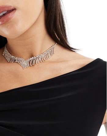 embellished statement waterfall necklace in gold