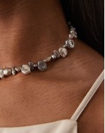 short necklace with multi faux pearl detail in grey