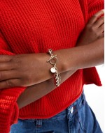 leather and chain friendship bracelet in gold and red