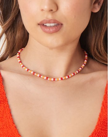 multi beaded necklace in pink and orange