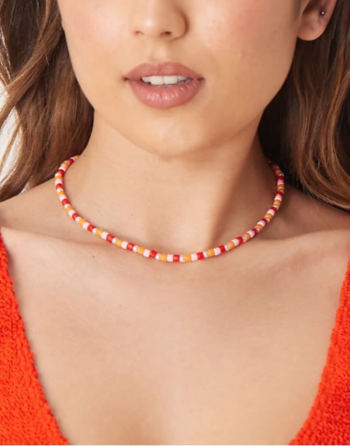 multi beaded necklace in pink and orange