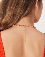 multi beaded necklace in pink and orange