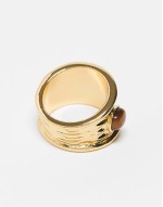 14k gold plated ring with real tigers eye semi precious stone design