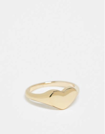 Curve 18k plated heart signet ring in gold