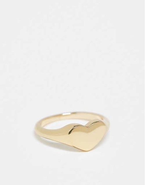Curve 18k plated heart signet ring in gold