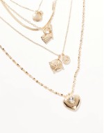 pack of 2 multirow necklace with vintage look pendants in gold tone