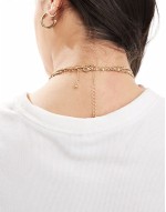 pack of 2 multirow necklace with vintage look pendants in gold tone