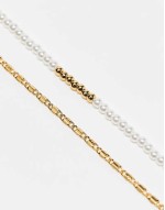 Curve 14k gold plated pack of 2 anklets with faux pearl  and fine chain design in gold tone