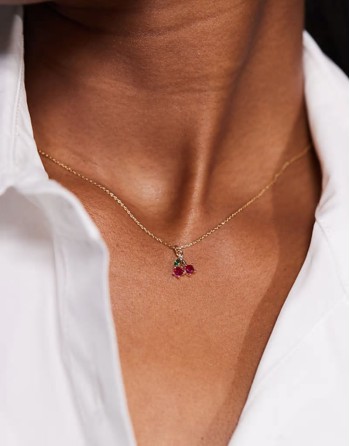 cerisee cherry charm necklace in gold plated